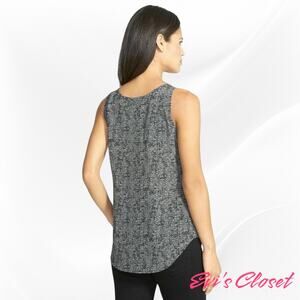 Eileen Fisher Women's Tank Sz M. Grey Scoop Neck Roadster Print Silk Crepe.